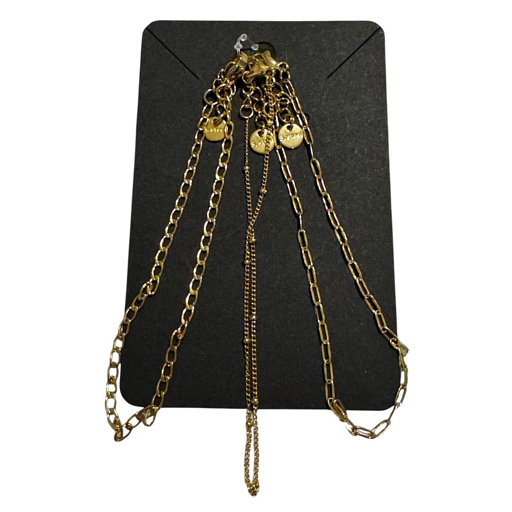 S.Steel Gold Tone Layered bracket Paperclip Curb Satellite Chain 3